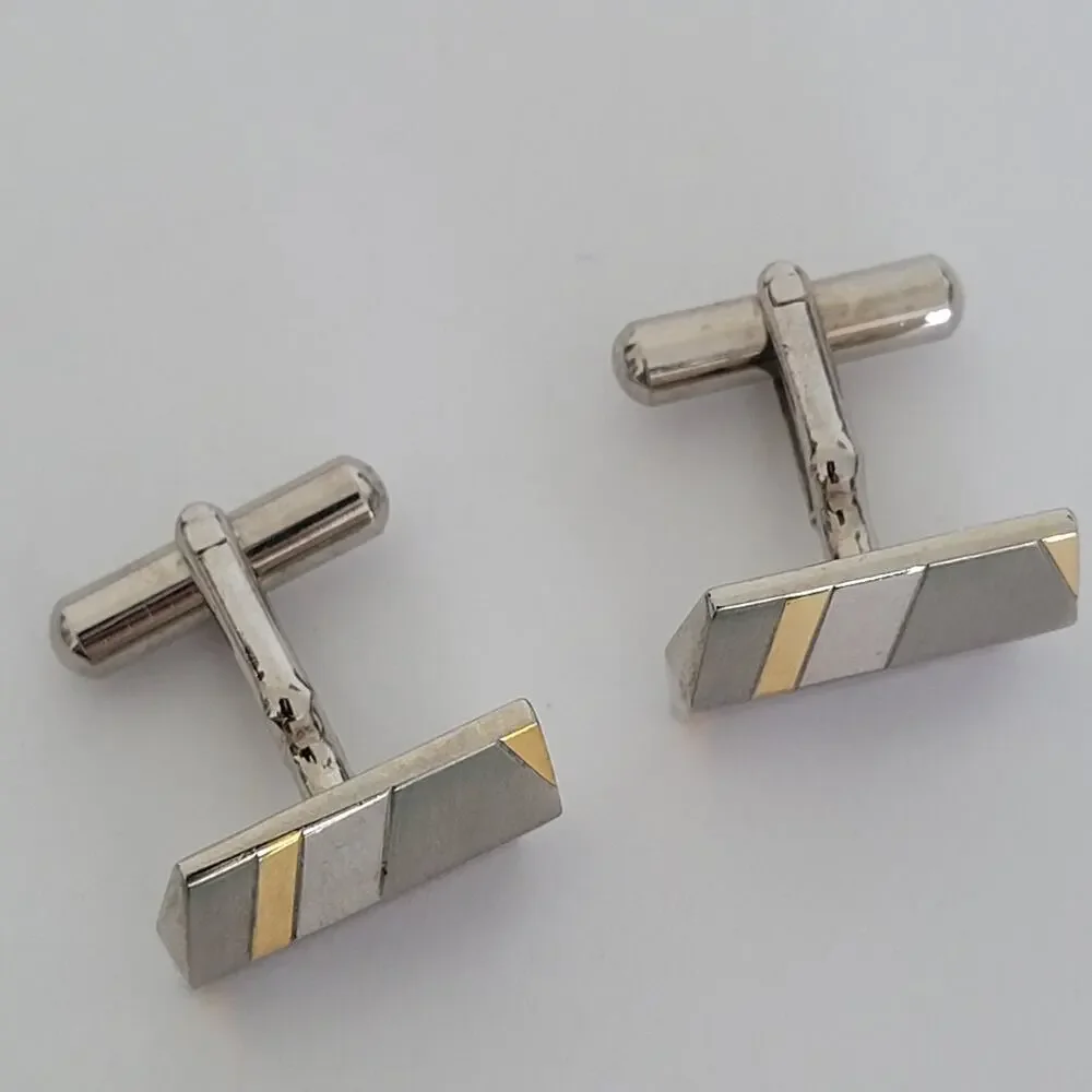 U.P. Renoma Paris Gold Silver Tone Rectangle Logo‎ Cufflinks Designer Geometric